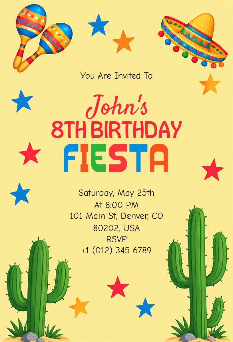 Colorful Kids Birthday Fiesta Celebration Invitation Template
