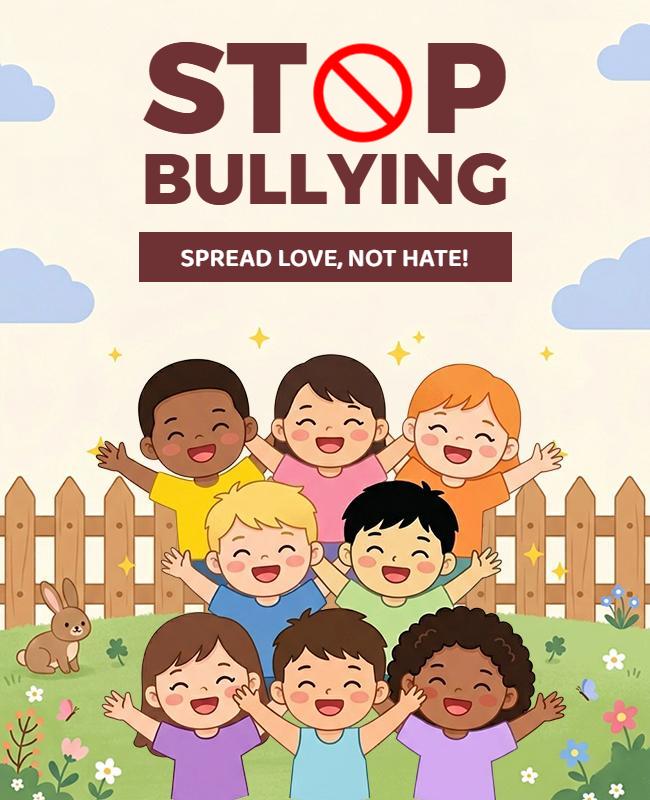 Colorful Kids Embracing Love in Anti-Bullying Poster Template