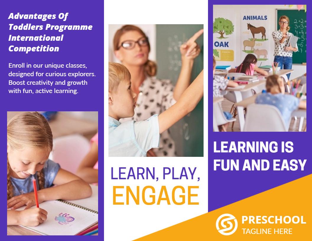 Colorful Kids Learning Engagement Activities Preschool Brochure Template
