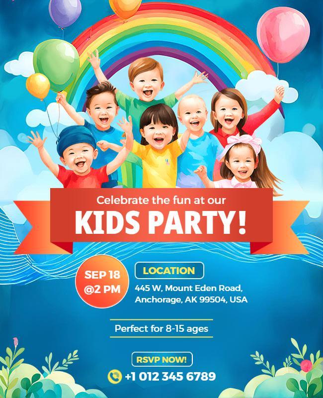 Colorful Fun Kids Party Celebration Flyer Template