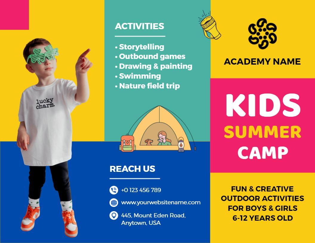 Colorful Kids Summer Camp Activities and Fun Brochure Template