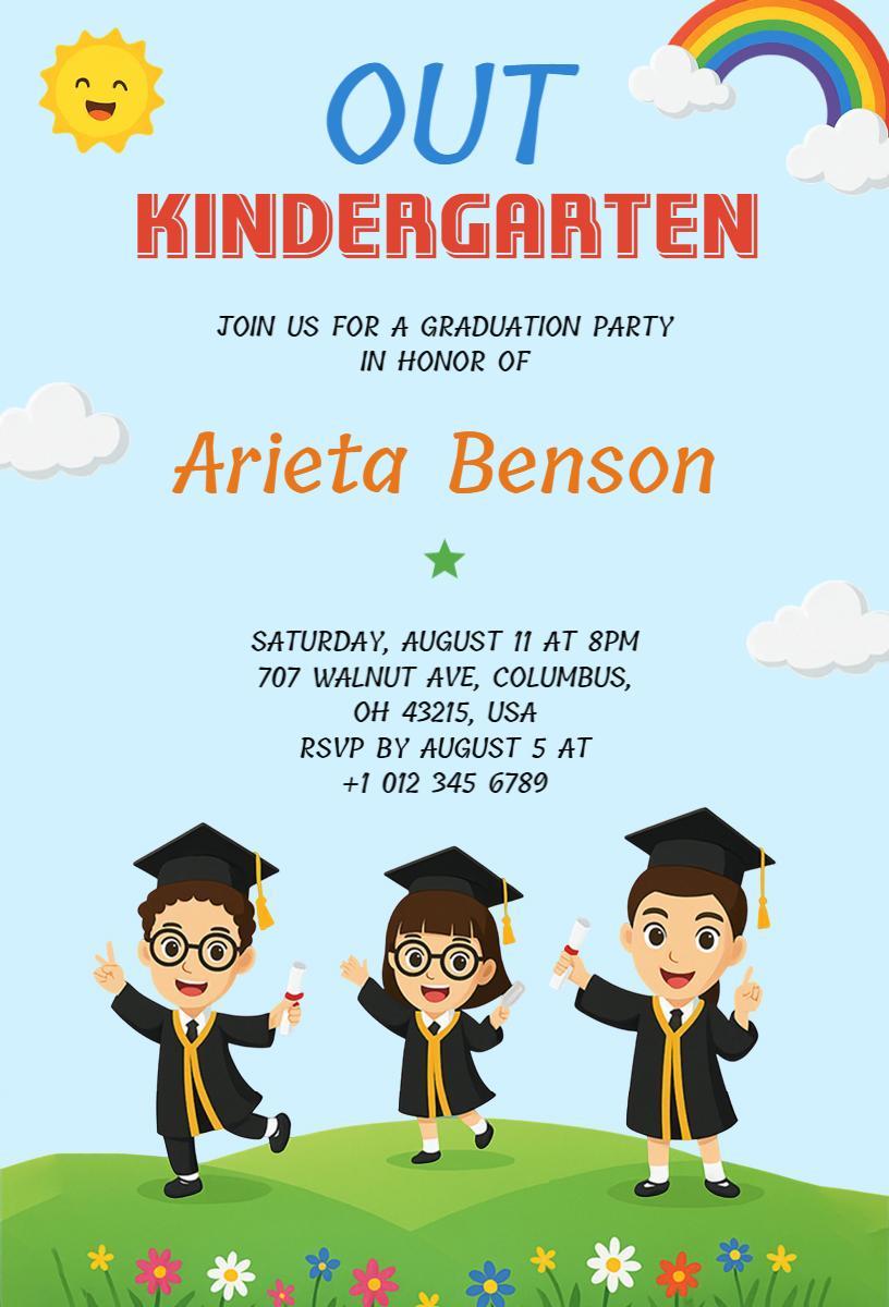Colorful Kindergarten Graduation Celebration Invitation Template