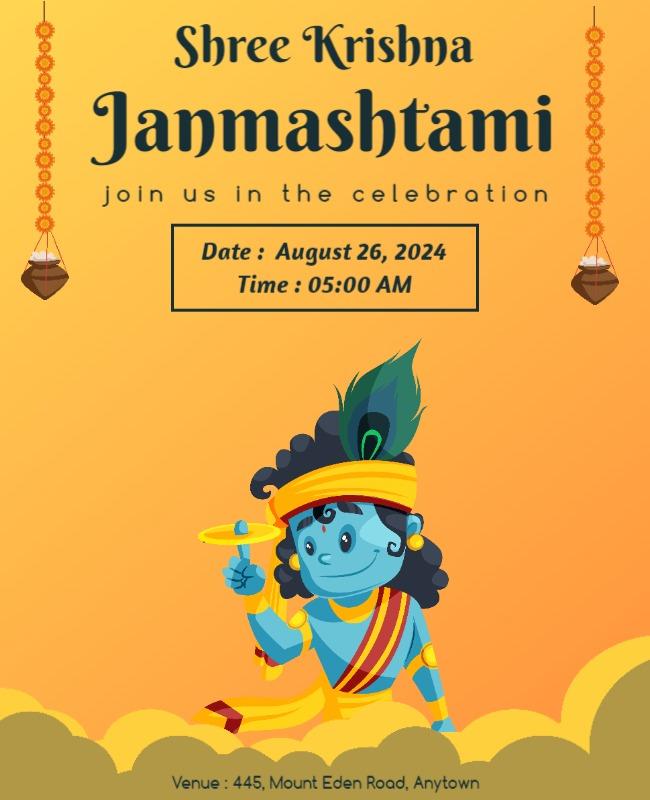 Colorful Krishna Janmashtami Celebration Invitation Poster Template