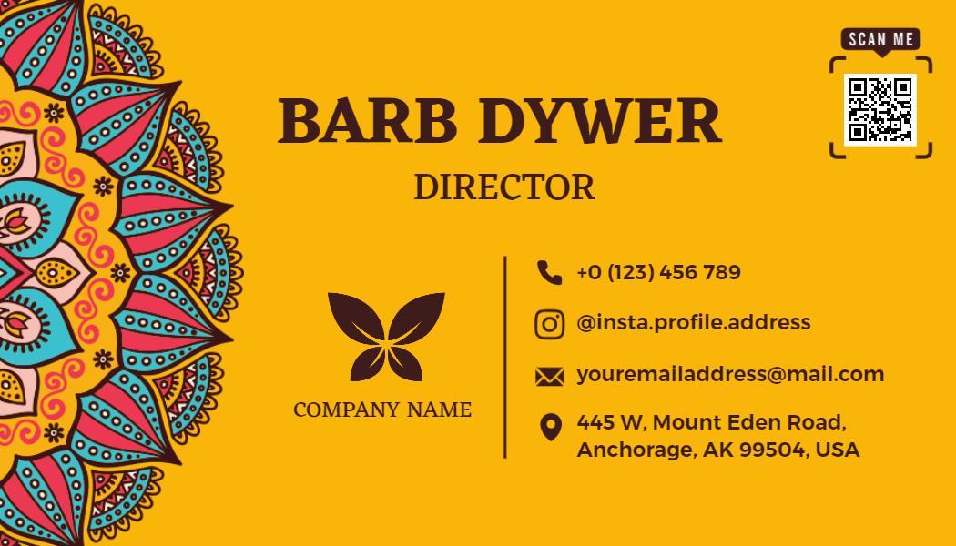 Colorful Mandala Pattern on Vibrant Yellow Business Card Template