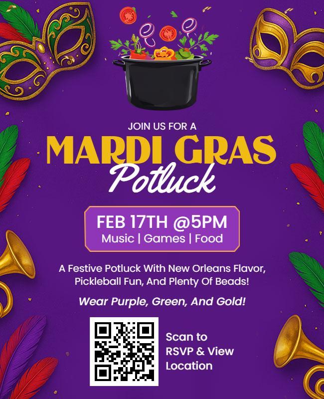 Colorful Mardi Gras Potluck Celebration Flyer Template