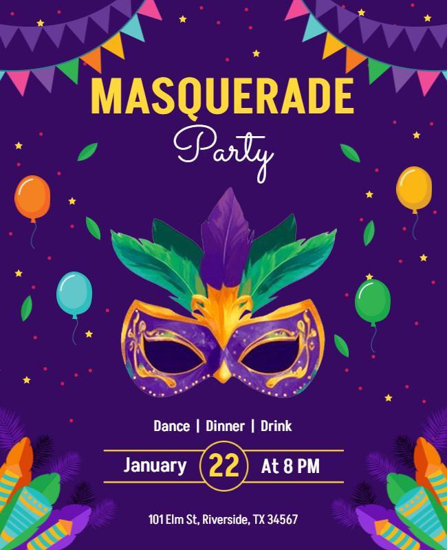 Colorful Masquerade Party Celebration Flyer Template