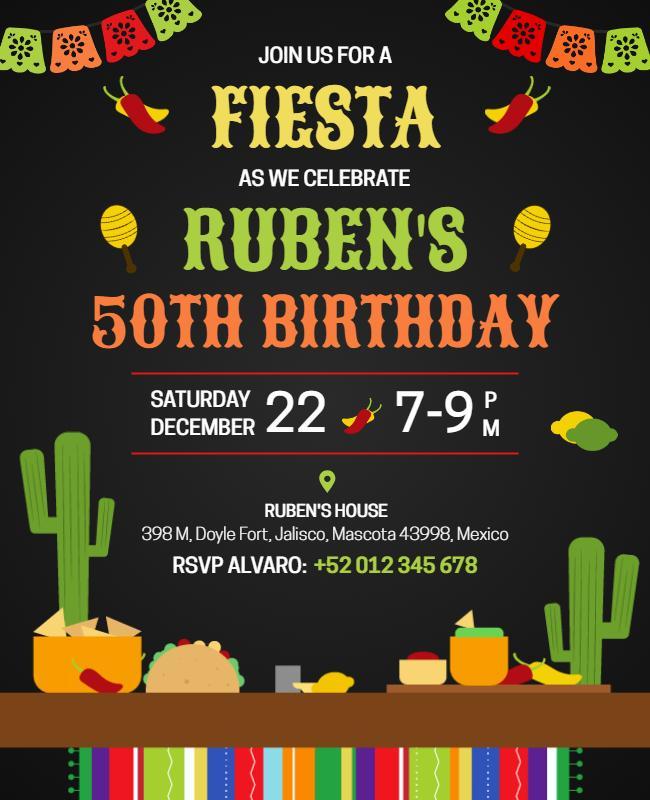 Colorful Mexican Birthday Fiesta Celebration Flyer Template