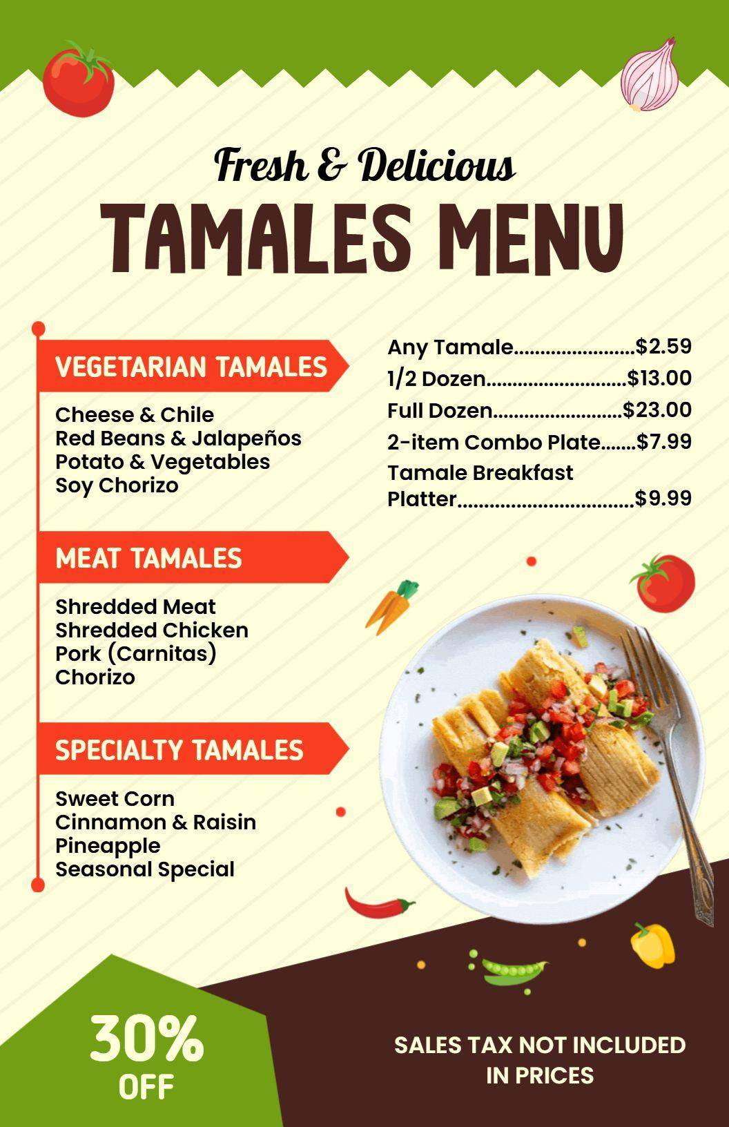 Colorful Mexican Cuisine Tamales Selection Special Menu Template