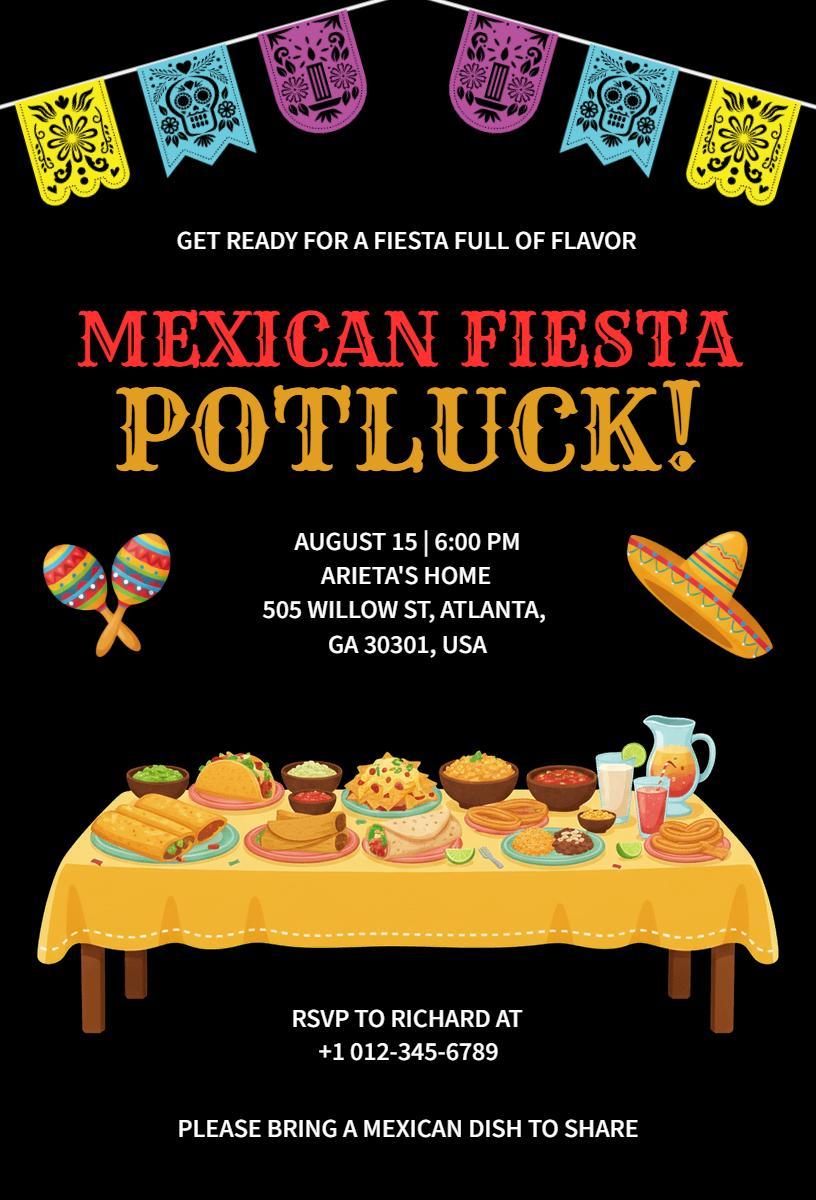 Colorful Mexican Fiesta Potluck Celebration Invitation Template