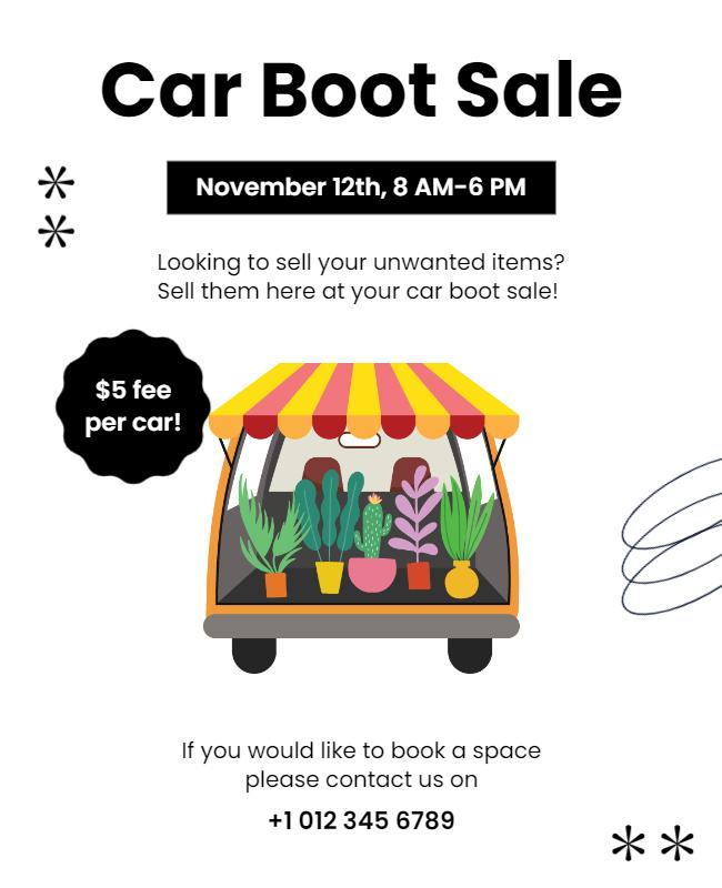 Colorful Minimalist Car Boot Sale Event Poster Template