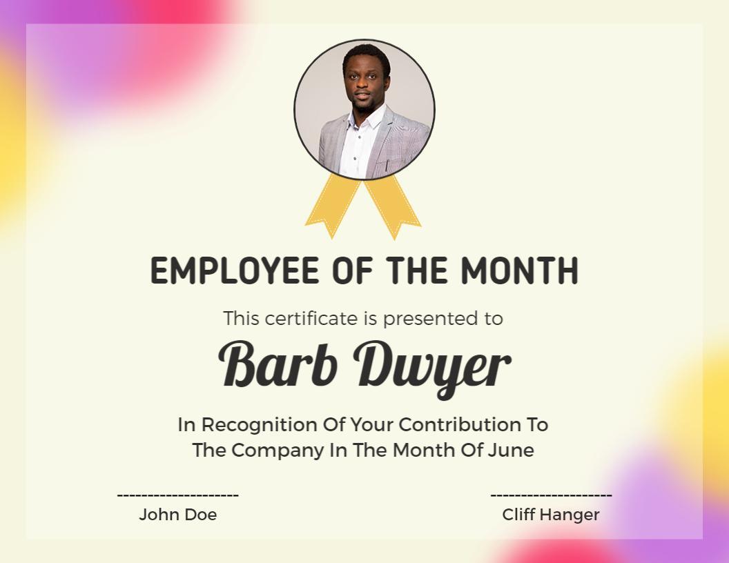 Colorful Modern Employee of the Month Recognition Certificate Template