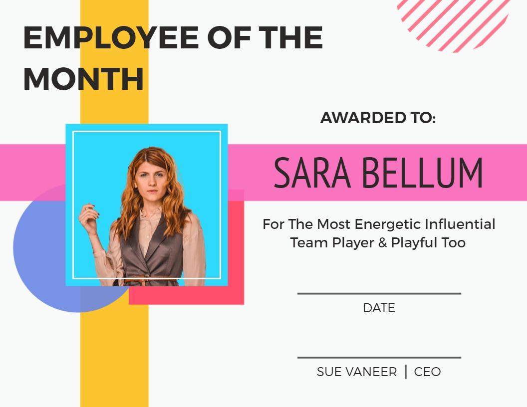 Colorful Modern Geometric Employee Of The Month Certificate Template