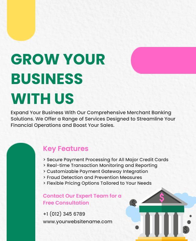 Colorful Modern Merchant Banking Solutions Service Poster Template