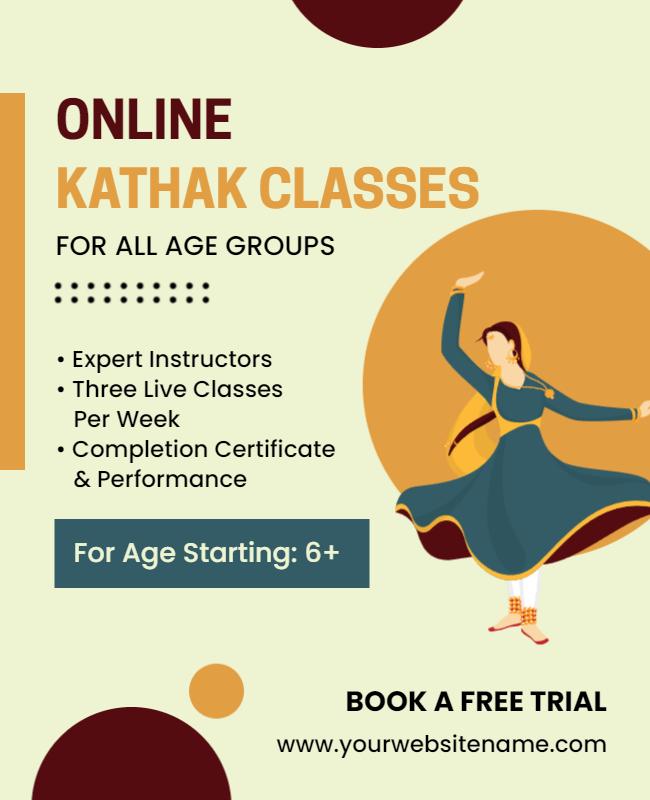 Colorful Modern Online Kathak Dance Classes Poster Template