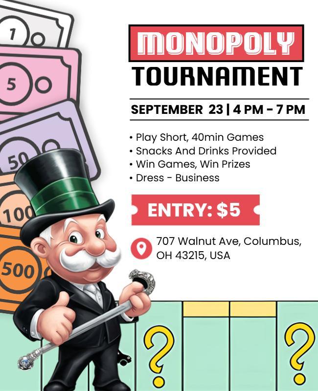 Colorful Monopoly Board Tournament Event Flyer Template