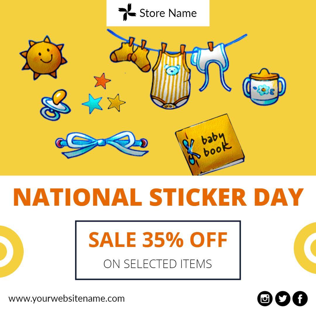 Colorful National Sticker Day Sale for Festival Fun Ad Template