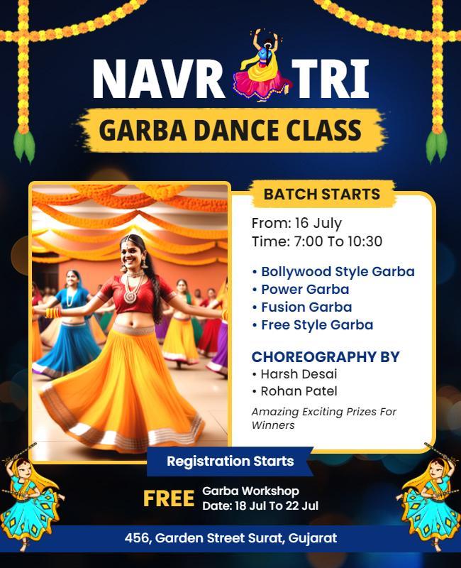 Colorful Navratri Garba Dance Class Workshop Poster Template