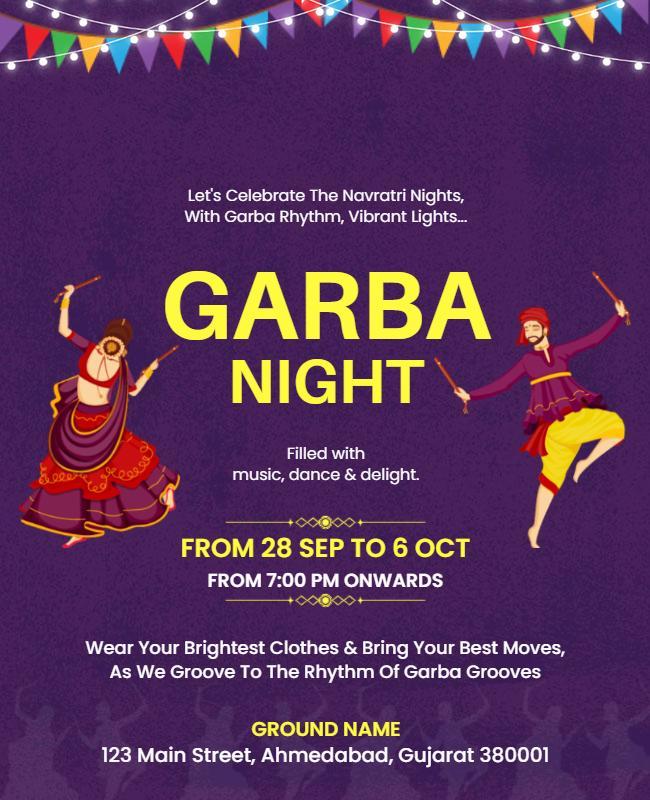Colorful Navratri Garba Night Dance Celebration Poster Template
