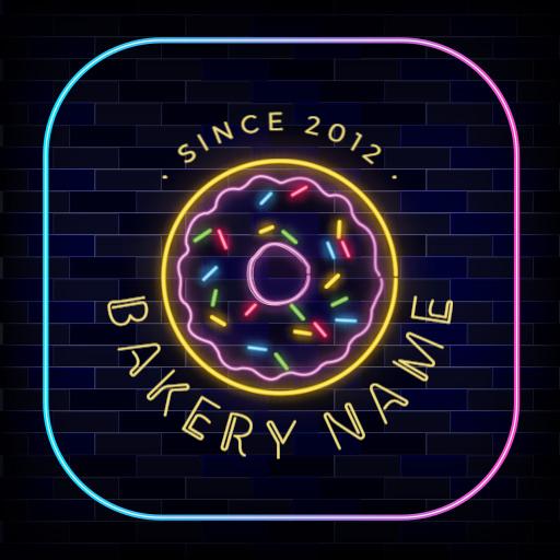 Colorful Neon Donut Design Celebrating Fresh Bakery Logo Template