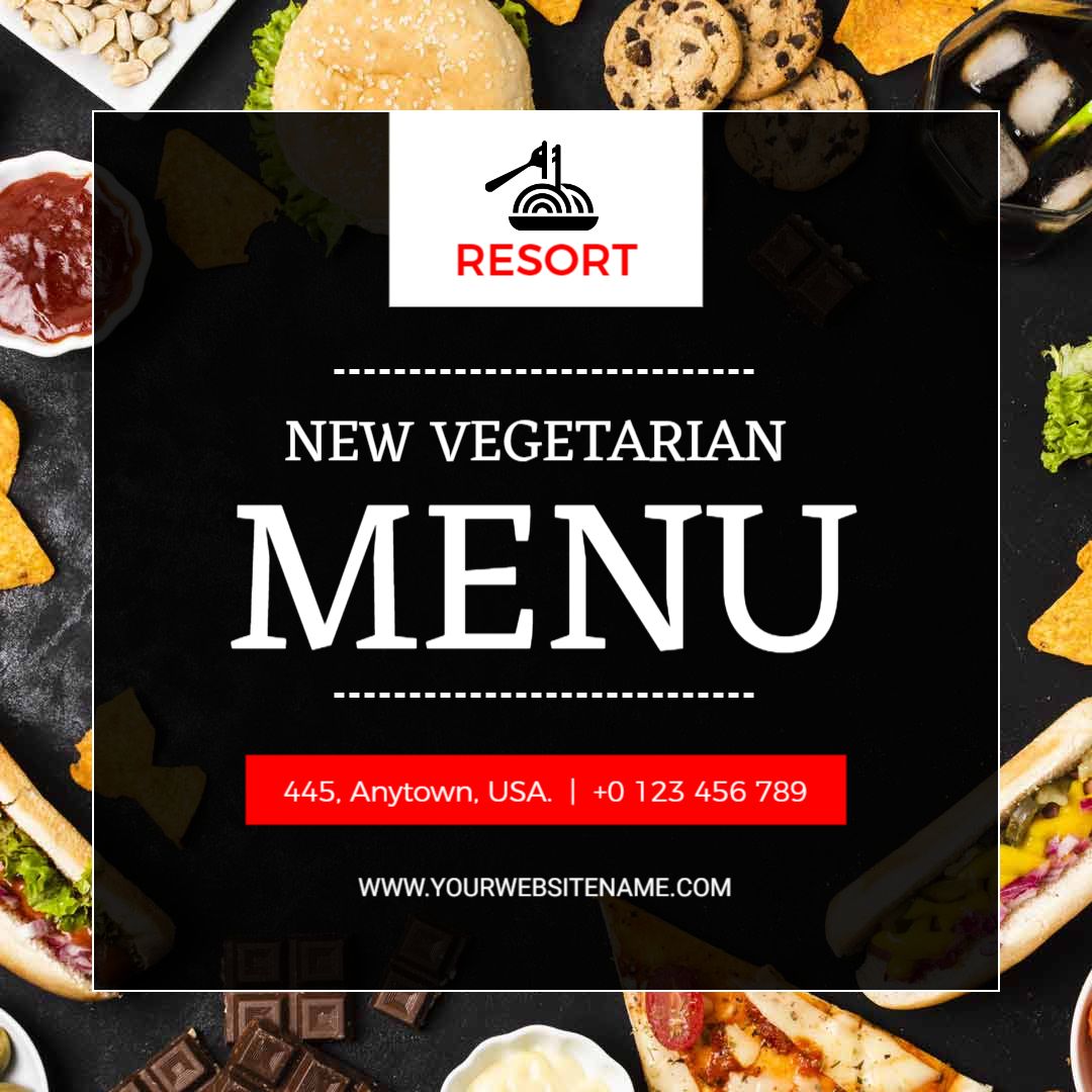 Colorful New Vegetarian Menu for Resort Restaurants Ad Template
