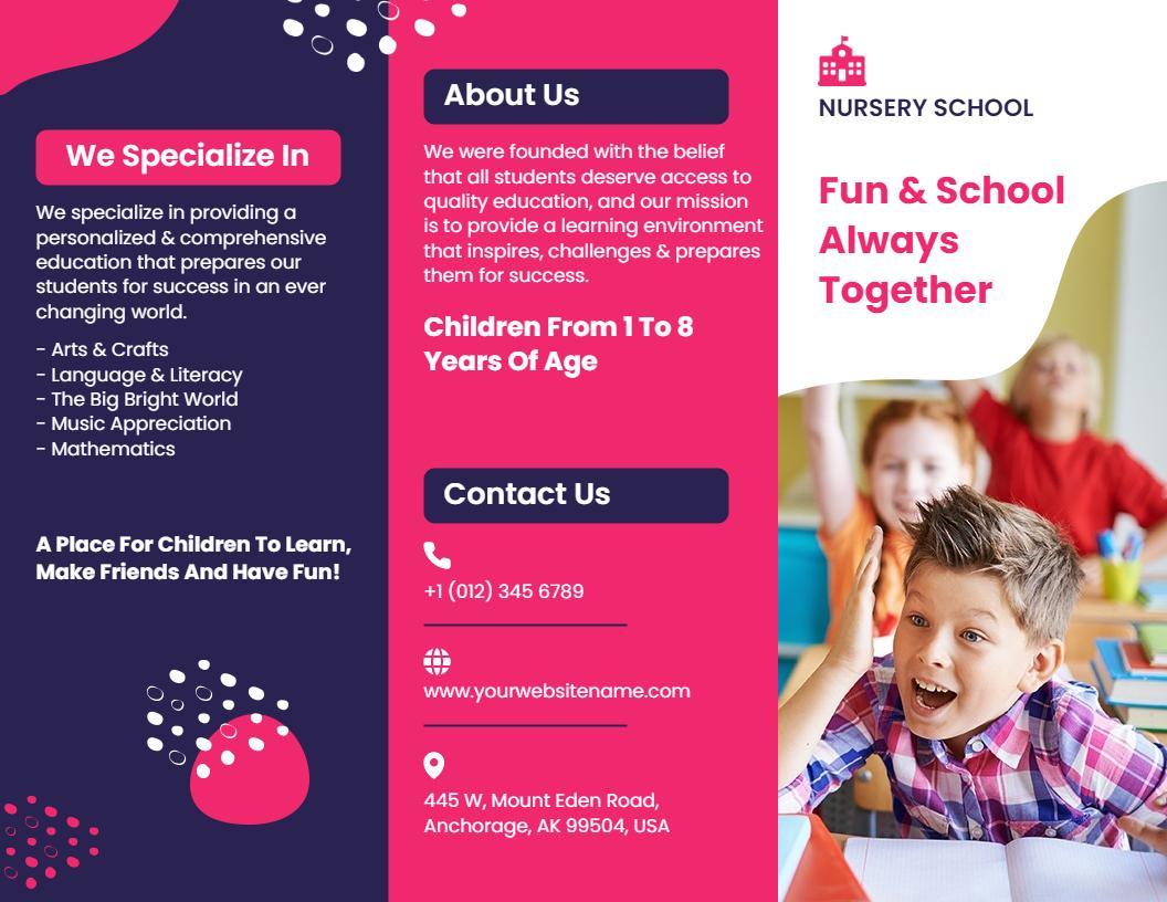Colorful Nursery School Fun and Learning Brochure Template
