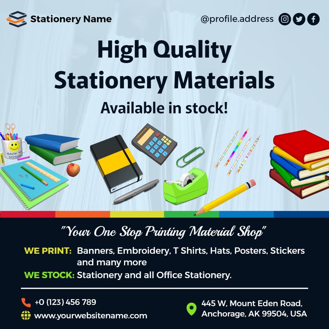 Colorful Office Stationery Supplies and Services Ad Template