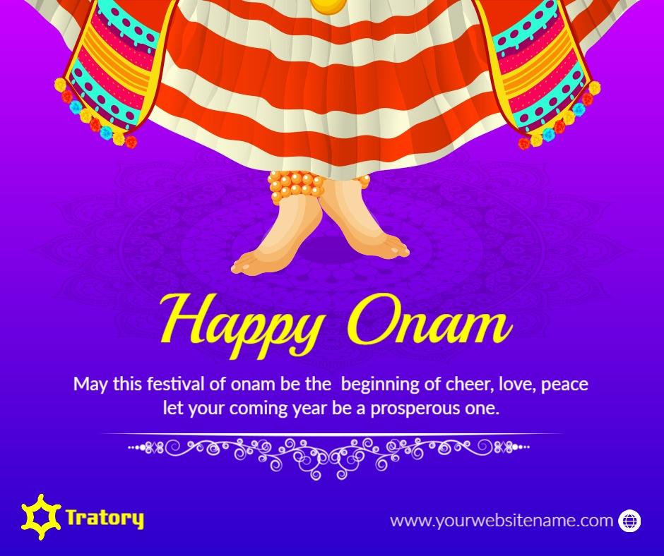 Colorful Onam Celebration with Festive Dance Illustration Ad Template