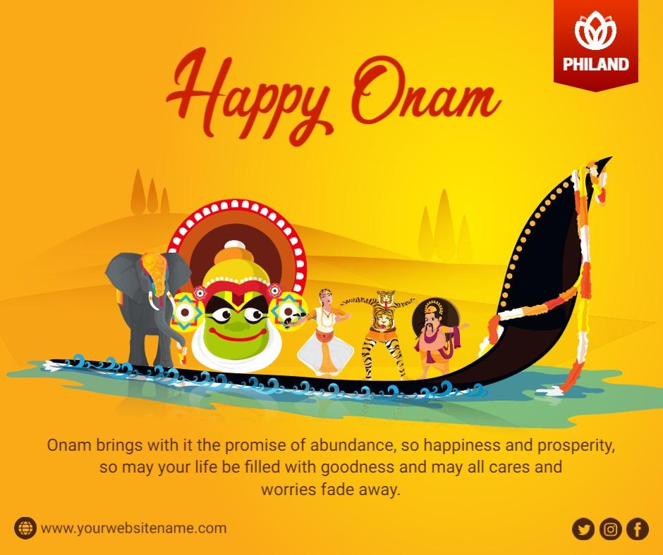 Colorful Onam Celebration with Traditional Dance and Elephant Ad Template