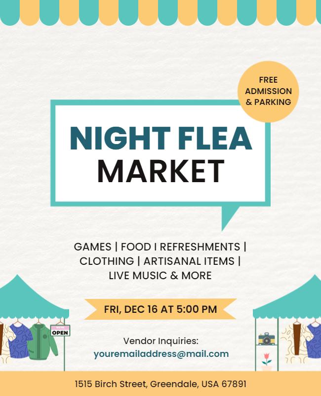 Colorful Outdoor Night Flea Market Event Poster Template