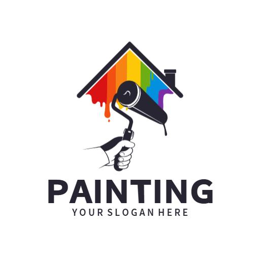 Colorful Paint Roller Captures Creative Home Painting Logo Template