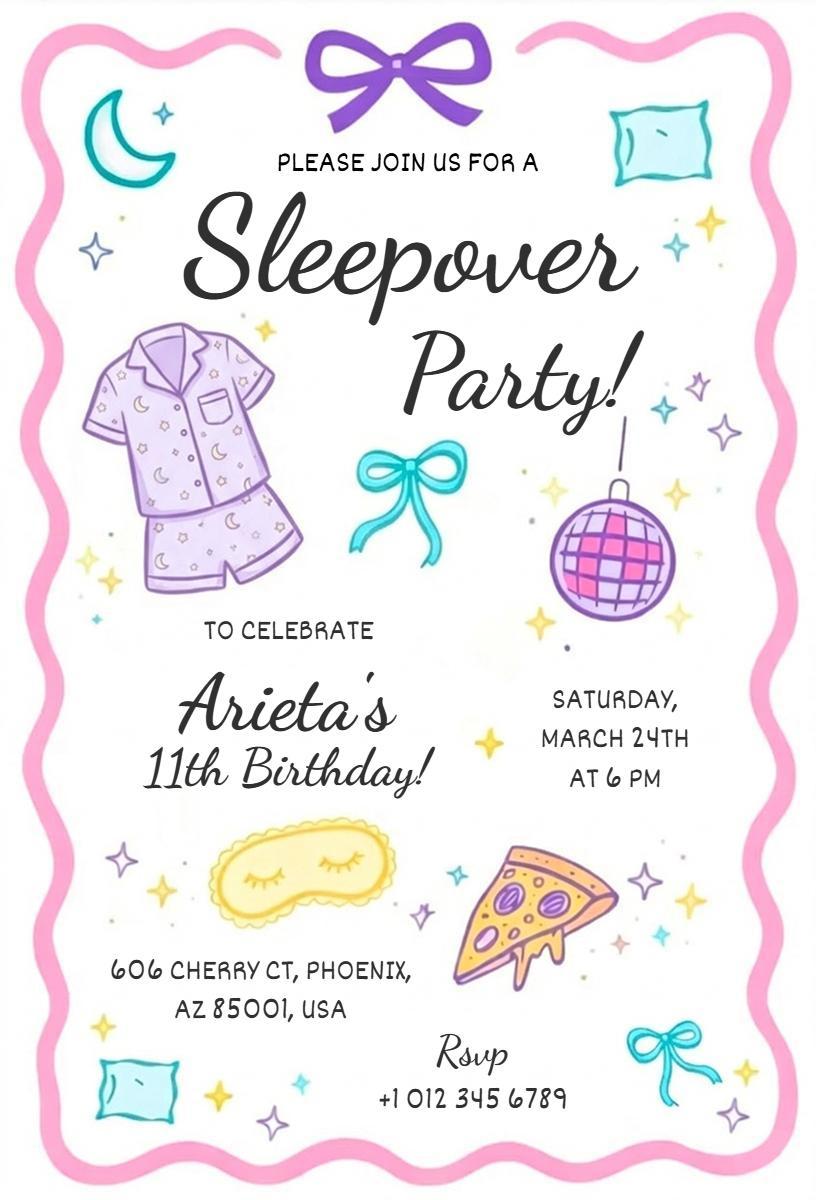 Colorful Pajama Themed Sleepover Party Invitation Template