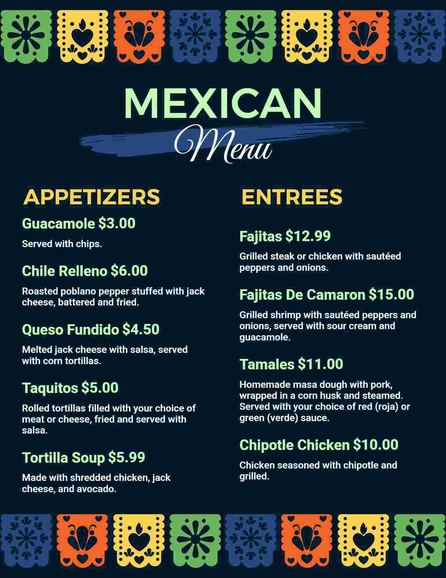Colorful Papel Picado Border for Mexican Dining Menu Template