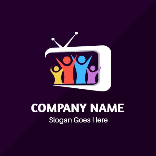 Colorful People Enjoying Entertainment in IPTV Platform Logo Template