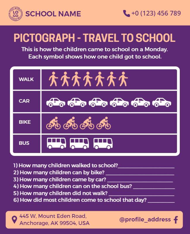 Colorful Pictograph Travel to School Survey Poster Template