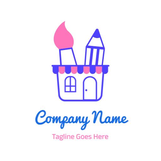 Colorful Pink and Blue Art Supply Shop Drawing Logo Template