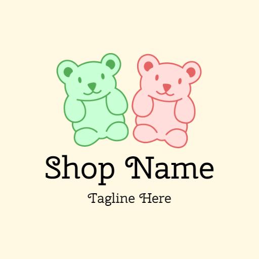 Colorful Pink and Green Bear Gummies Shop Logo Template