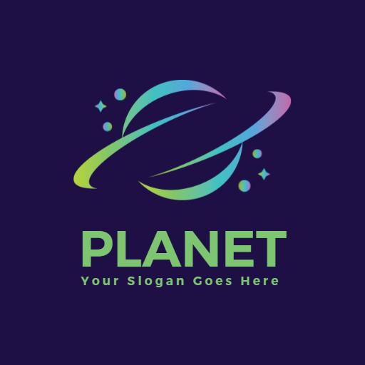 Colorful Planet Orbiting Stars in a Night Sky Logo Template