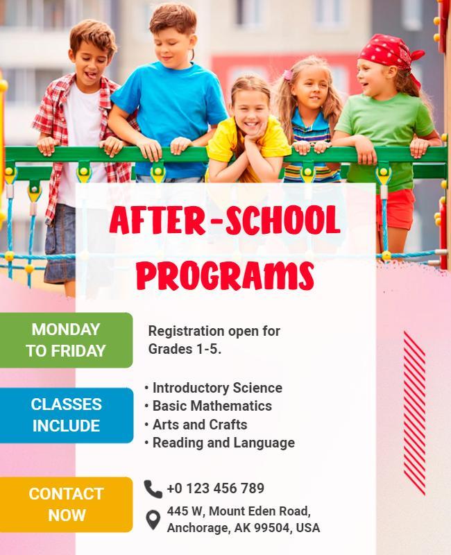 Colorful Playful After-School Programs Enrollment Poster Template