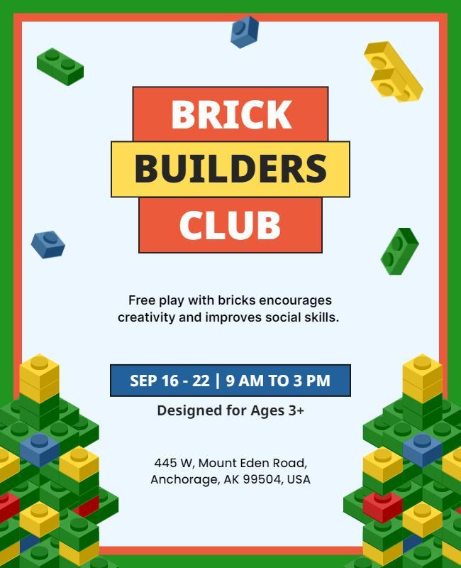 Colorful Playful Brick Building Club Event Poster Template