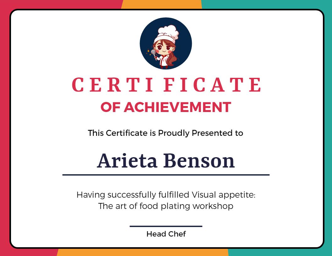 Colorful Playful Culinary Workshop Achievement Certificate Template
