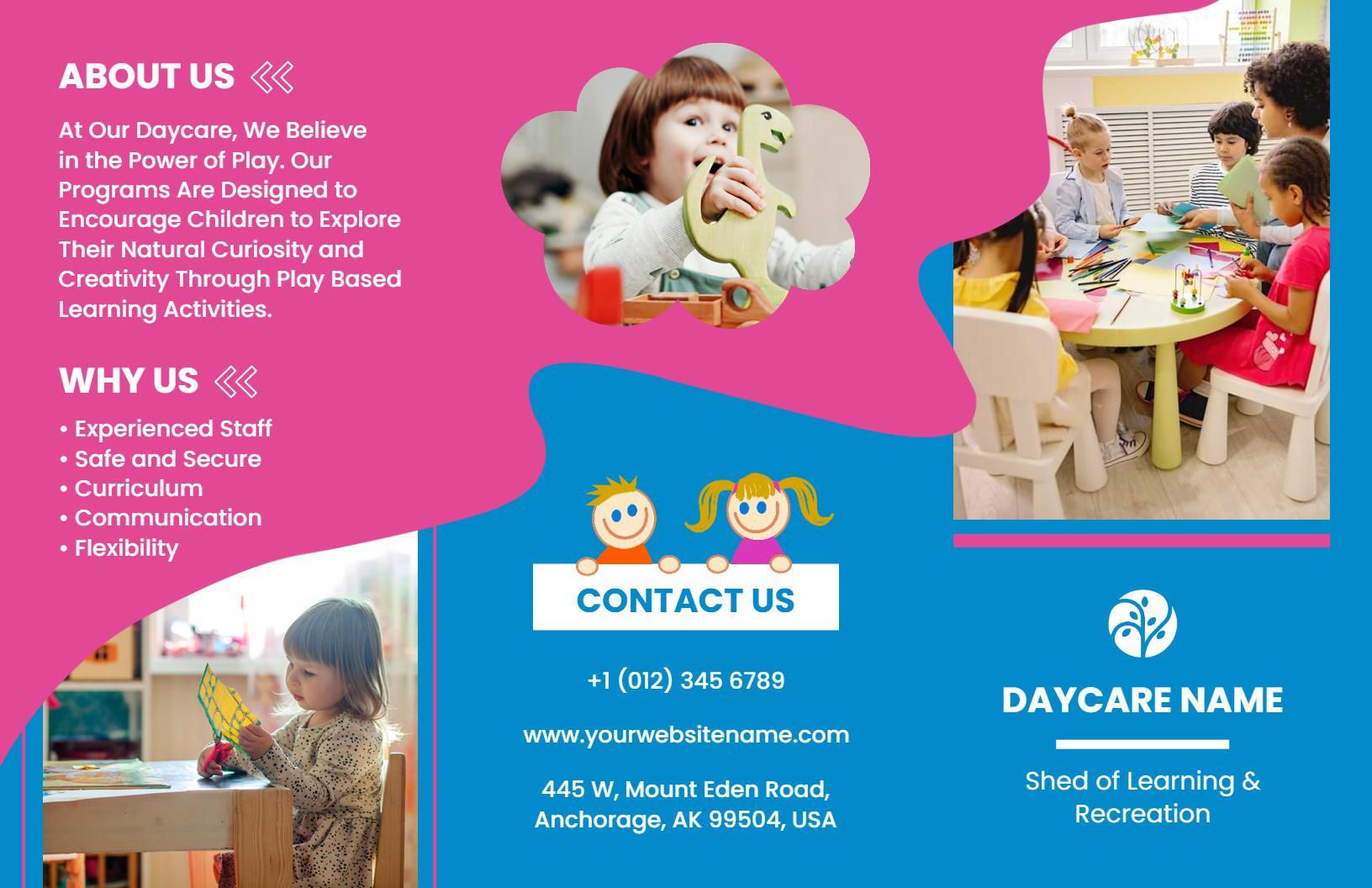 Colorful Playful Daycare Learning Activities Brochure Template