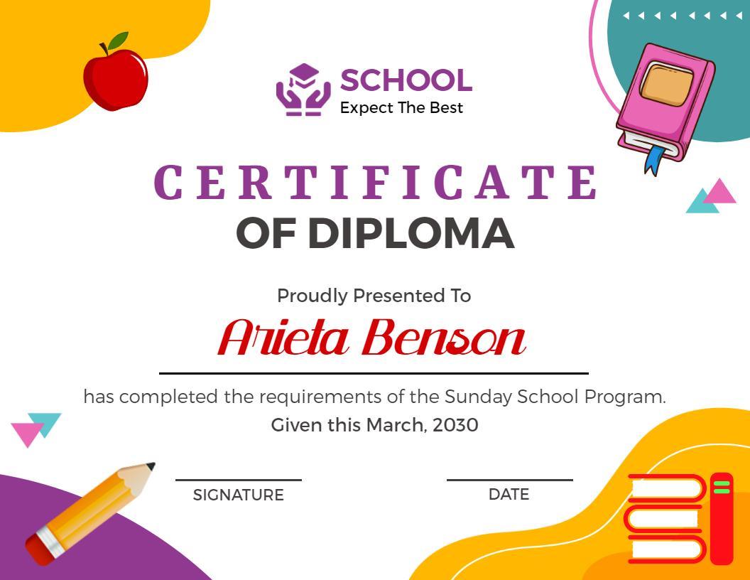Colorful Playful School Diploma Achievement Certificate Template