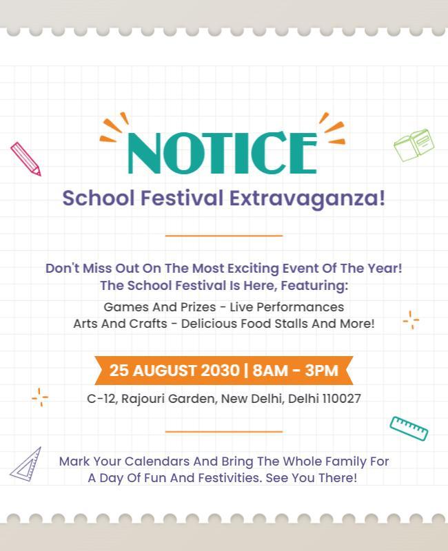 Colorful Playful School Festival Extravaganza Announcement Poster Template