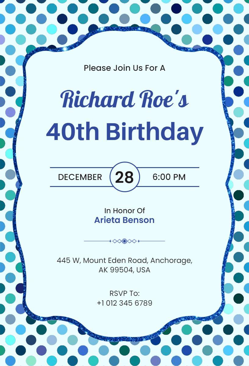 Colorful Polka Dot 40th Birthday Celebration Invitation Template