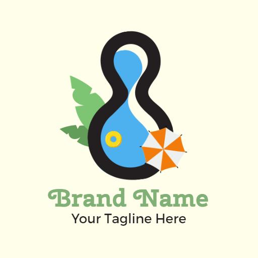 Colorful Pool Design with Tropical Elements for Swimming Pool Logo Template