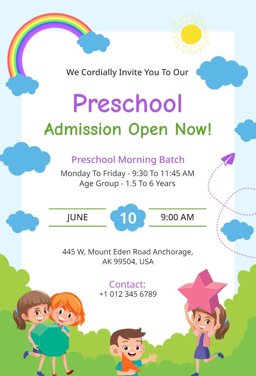 Colorful Preschool Admission Open Invitation Template