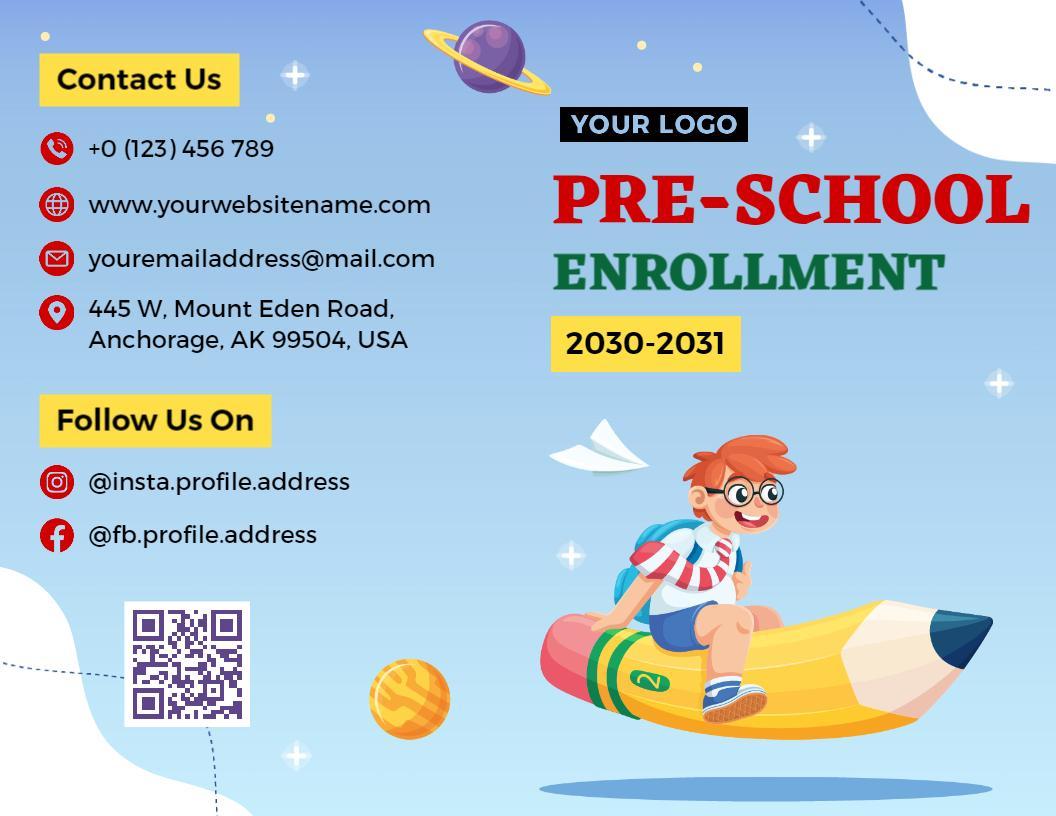 Colorful Preschool Enrollment Educational Benefits Brochure Template