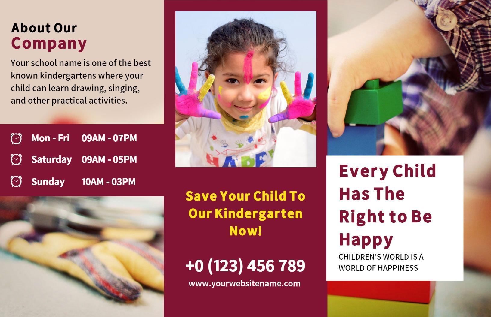 Colorful Preschool Kindergarten Activities and Classes Brochure Template