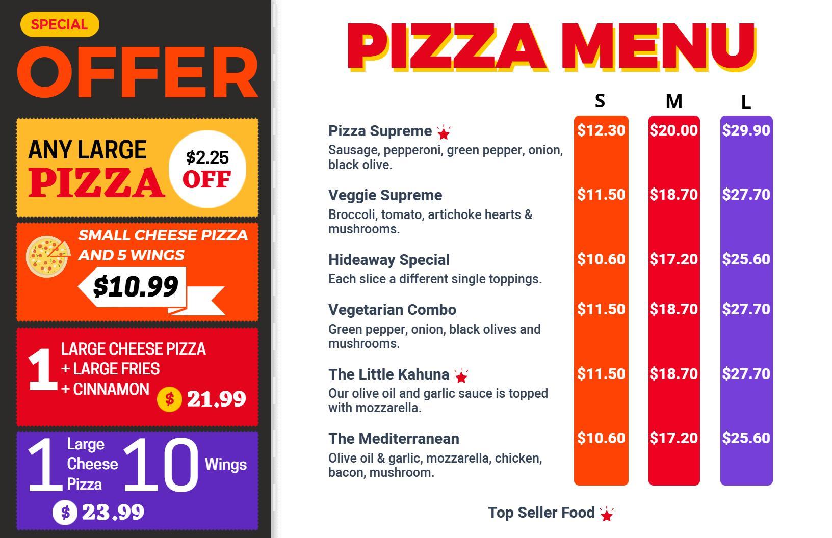 Colorful Price Highlighted Pizza Selection Menu Template