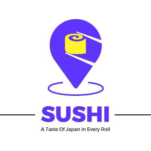 Colorful Purple and Yellow Sushi Roll Delivery Logo Template
